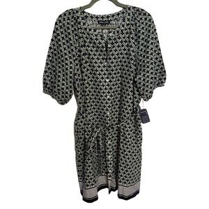 Nautica Jeans Clearwater Beach Vacation Linen Geometric Midi Shirt Dress XL NEW